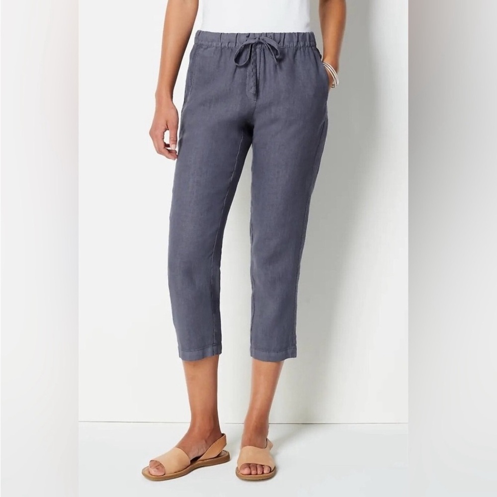 J. Jill PureJill 100% Garment Dyed Linen Cropped Pants. Dusky Blue. Size L. EUC